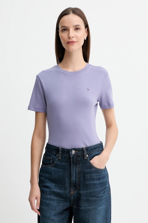 Tommy Hilfiger t-shirt bawełniany damski kolor fioletowy WW0WW40587 - zdjęcie produktu nr 1