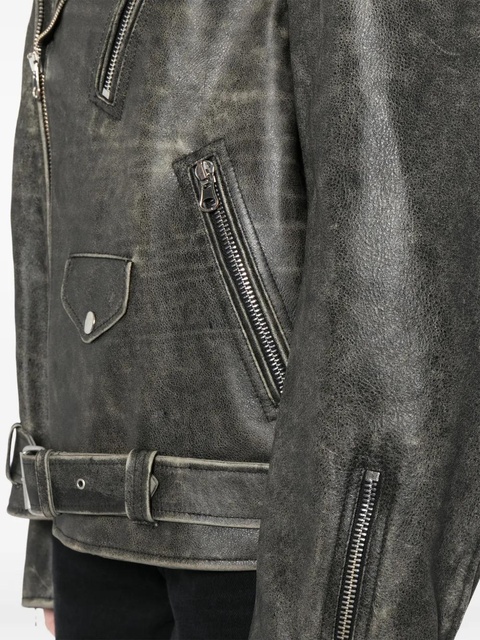 MM6 Maison Margiela leather "Brown" biker jacket - Green - zdjęcie produktu nr 2
