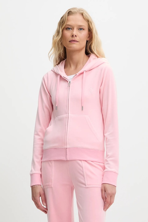 Juicy Couture bluza damska kolor różowy z kapturem gładka JCAP176 - zdjęcie produktu nr 1