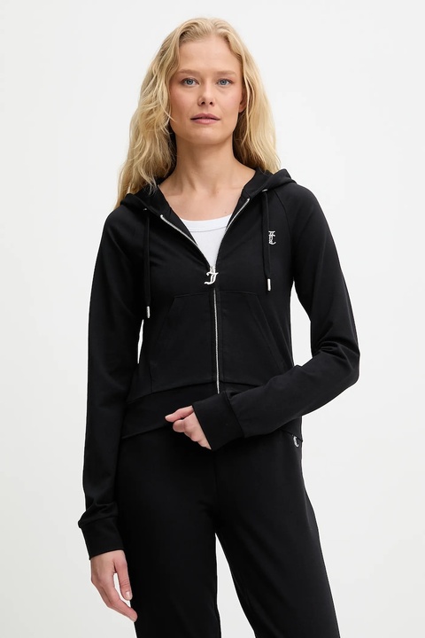 Juicy Couture bluza SINGLE JERSEY OLA HOODIE damska kolor czarny z kapturem z aplikacją JCWAS125310 - zdjęcie produktu nr 1