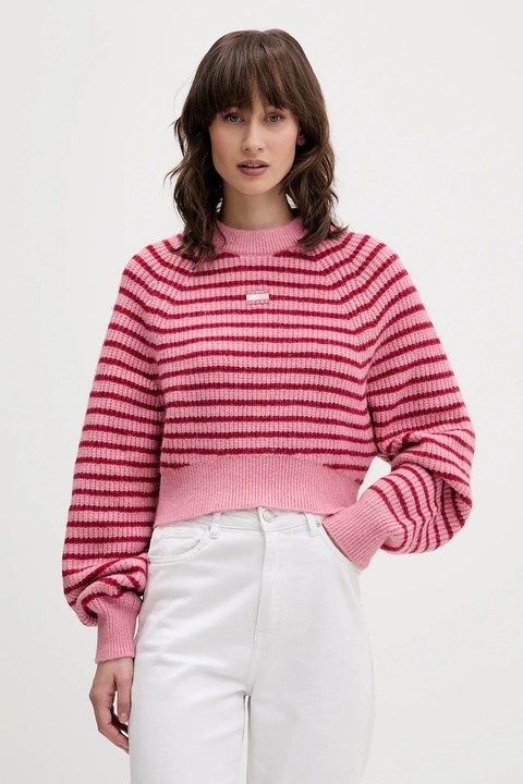 Tommy Jeans sweter z domieszką wełny damski kolor różowy DW0DW21677 - zdjęcie produktu nr 1