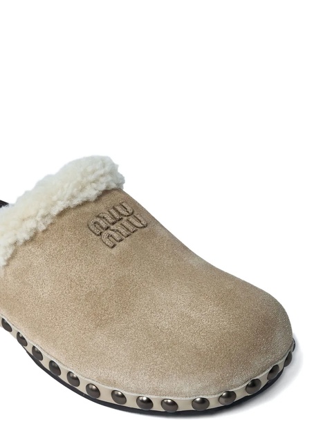Miu Miu shearling-trimmed clogs - Neutrals - zdjęcie produktu nr 1