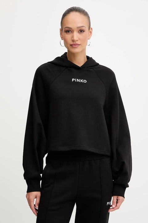 Pinko bluza damska kolor czarny z kapturem z aplikacją 105726 A2UR - zdjęcie produktu nr 1