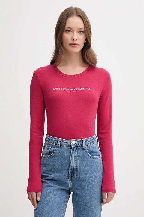 United Colors of Benetton longsleeve bawełniany kolor różowy 3GA2E16G0 - zdjęcie produktu nr 1