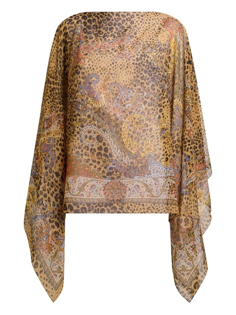 ETRO paisley-motif animal-print silk poncho - Brown - zdjęcie produktu nr 1