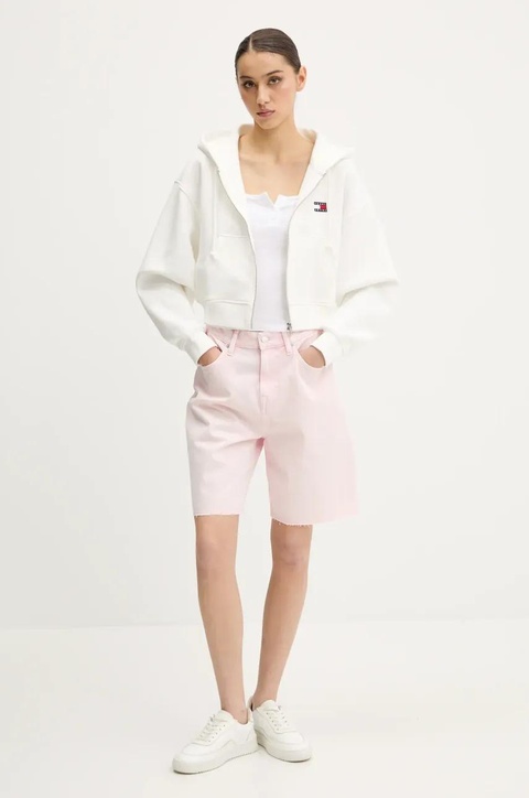 Tommy Jeans szorty jeansowe damskie kolor różowy gładkie high waist DW0DW21646 - zdjęcie produktu nr 2