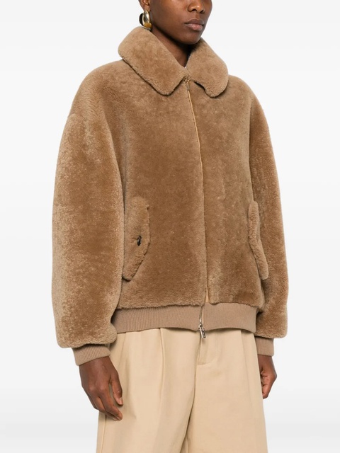 Miu Miu zip-up shearling jacket - Neutrals - zdjęcie produktu nr 2