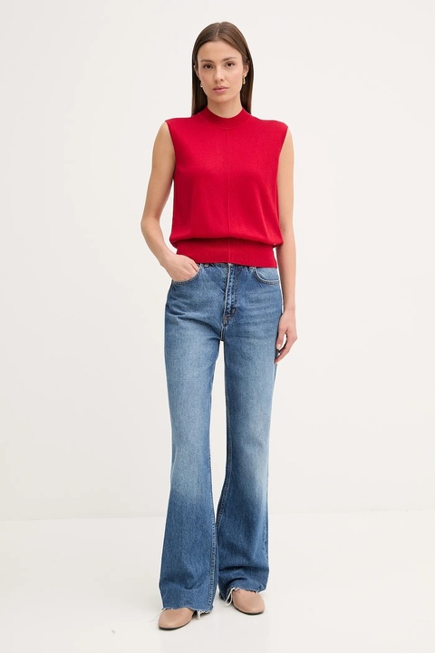 Tommy Hilfiger kamizelka z domieszką jedwabiu kolor czerwony WW0WW45651 - zdjęcie produktu nr 2