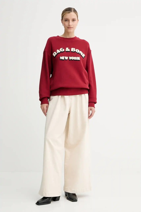 Rag & Bone bluza damska kolor czerwony z aplikacją RE0E25FT3VW - zdjęcie produktu nr 2