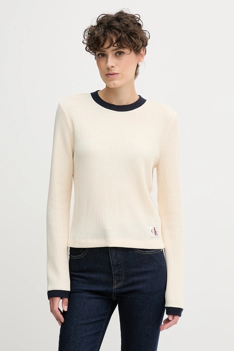 Calvin Klein Jeans longsleeve kolor beżowy LV047D225G - zdjęcie produktu nr 1