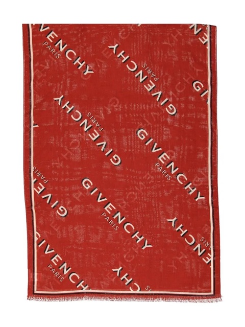 Givenchy logo-lettering frayed scarf - Red - zdjęcie produktu nr 1