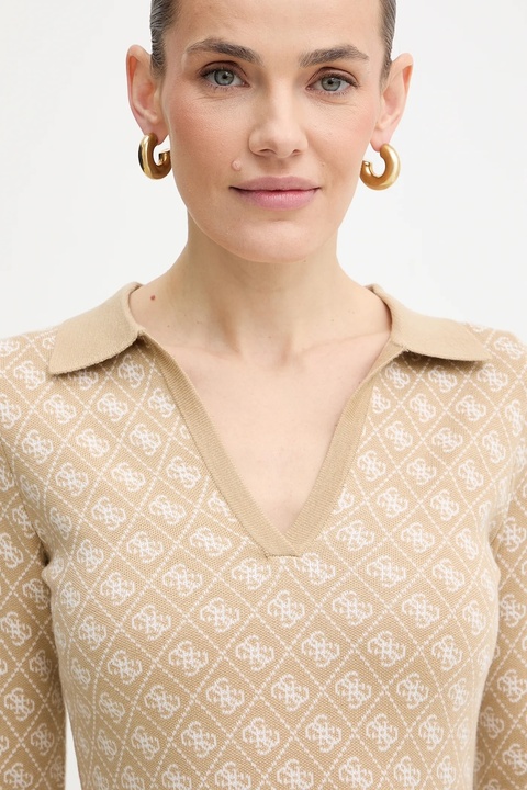 Guess sukienka z domieszką wełny AUBREY kolor beżowy mini dopasowana W5BK25 Z3JD2 - zdjęcie produktu nr 2