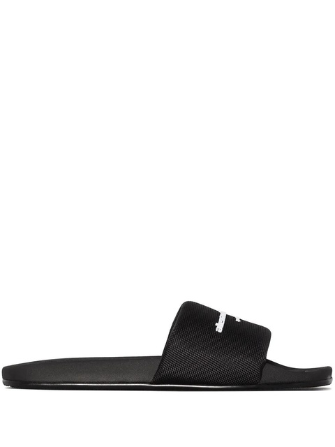 Alexander Wang logo-print flat slides - Black - zdjęcie produktu nr 1