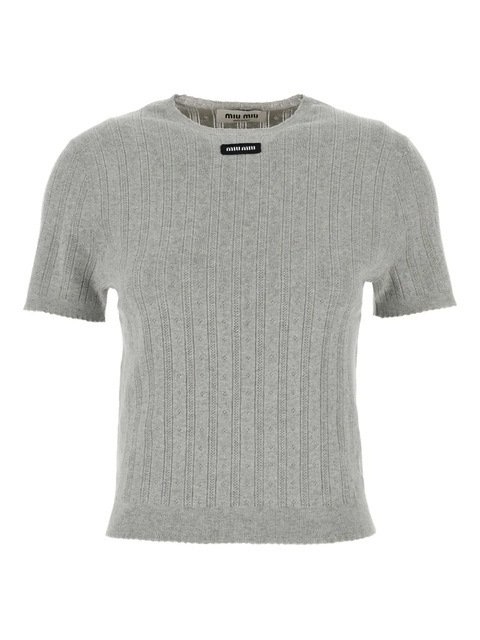 Miu Miu short-sleeved ribbed-knit top - Grey - zdjęcie produktu nr 1
