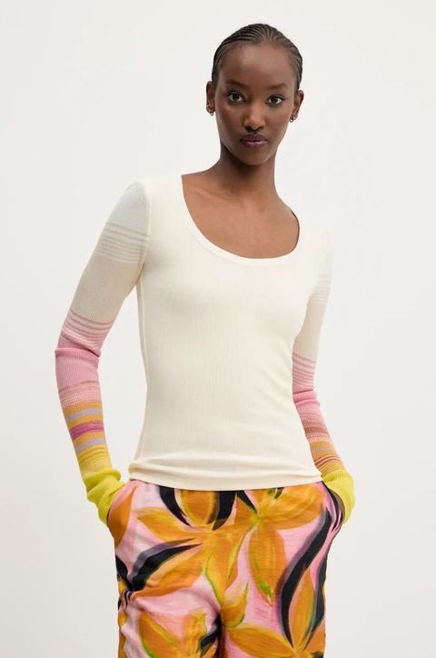 Desigual longsleeve CHURCHILL kolor beżowy 25SWTK77 - zdjęcie produktu nr 1
