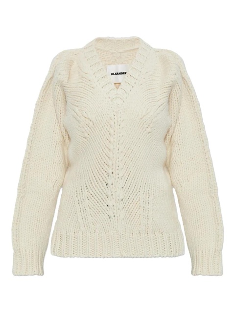 Jil Sander V-neck wool sweater - Neutrals - zdjęcie produktu nr 1