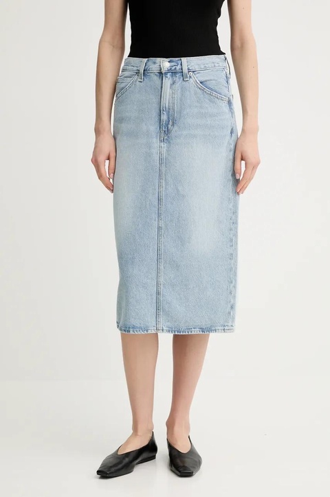 Levi's spódnica jeansowa HR BACK SLIT SKIRT kolor niebieski midi ołówkowa 001VH - zdjęcie produktu nr 1