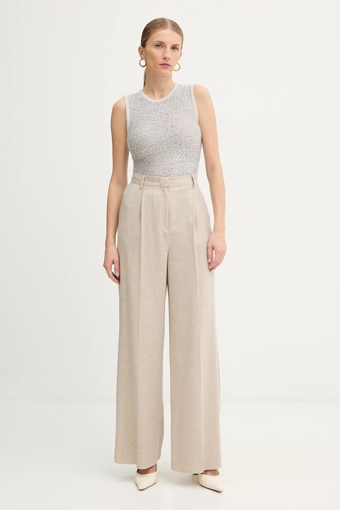 Marella spodnie z dodatkiem wełny Emme by Marella damskie kolor beżowy szerokie high waist 2525136102200 - zdjęcie produktu nr 2