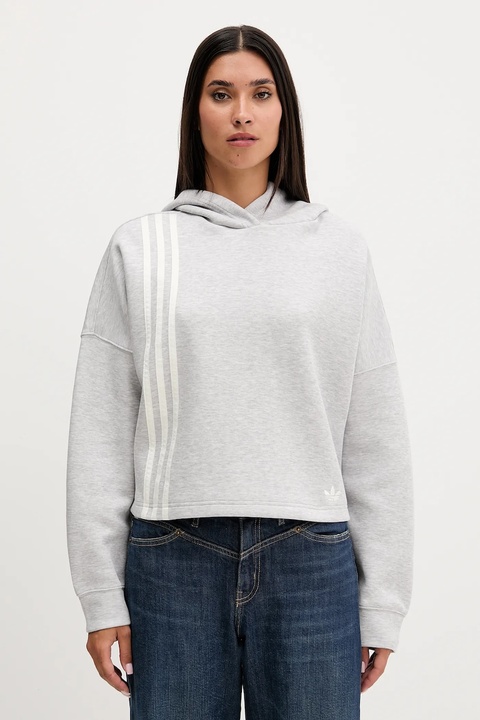 adidas Originals bluza 3-Stripes damska kolor szary z kapturem melanżowa JW3596 - zdjęcie produktu nr 1