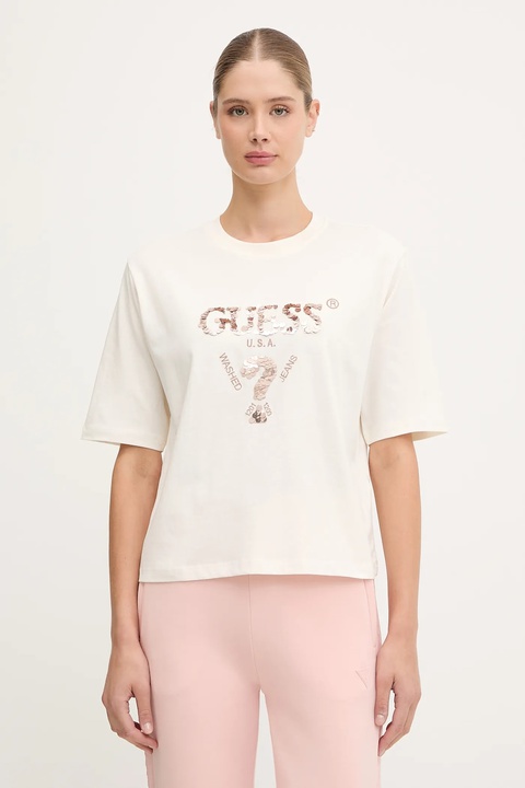 Guess t-shirt bawełniany AURLIE damski kolor beżowy V4YI06 I3Z14 - zdjęcie produktu nr 1