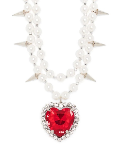Alessandra Rich crystal heart-pendant pearl necklace - White - zdjęcie produktu nr 1