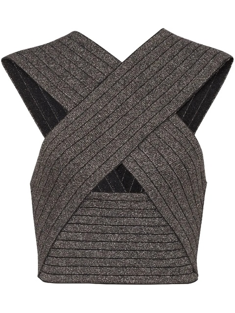Balmain striped crossover-straps crop top - Gold - zdjęcie produktu nr 1