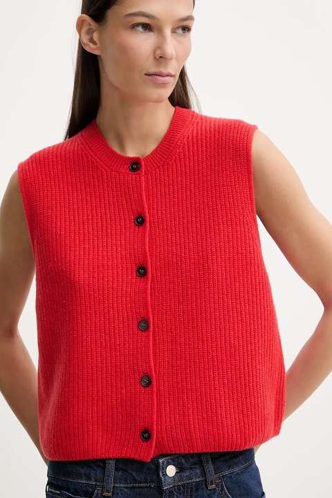 Marc O'Polo kamizelka z dodatkiem wełny damski kolor czerwony M00609065023 - zdjęcie produktu nr 2