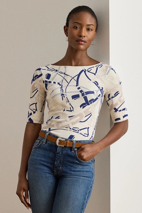 Lauren Ralph Lauren bluzka damska kolor beżowy wzorzysta 200P02003 - zdjęcie produktu nr 1