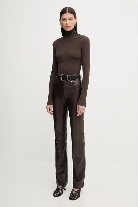 Nanushka spodnie damskie kolor brązowy dopasowane high waist NW25FWPA29878 - zdjęcie produktu nr 2