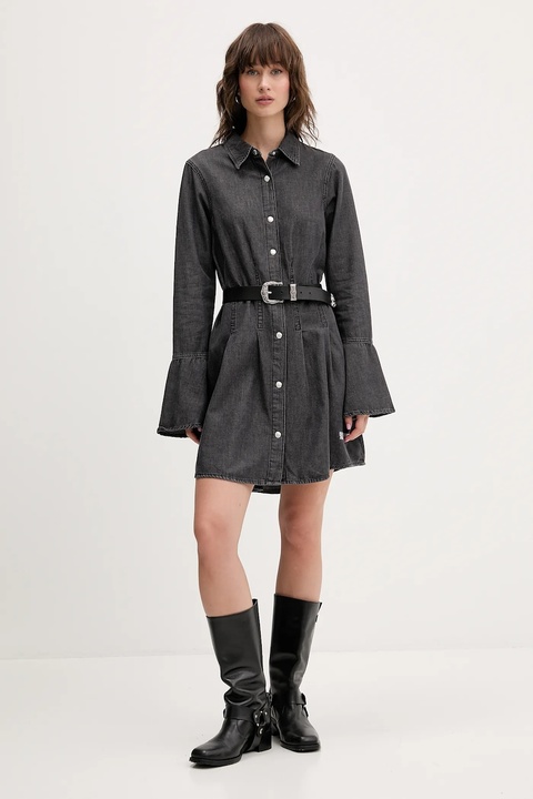 Karl Lagerfeld Jeans sukienka jeansowa kolor szary mini rozkloszowana A4W13003 - zdjęcie produktu nr 2