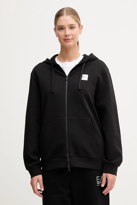 EA7 Emporio Armani bluza damska kolor czarny z kapturem z aplikacją AF12116.7X000250 - zdjęcie produktu nr 1