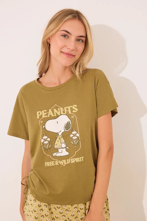 women'secret piżama bawełniana SNOOPY damska kolor zielony bawełniana 3139899 - zdjęcie produktu nr 2