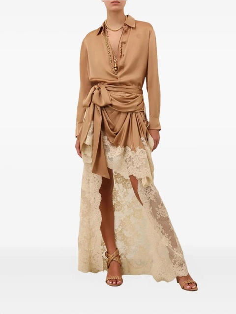 ZIMMERMANN Hypnotic satin lace-trimmed skirt - Neutrals - zdjęcie produktu nr 1