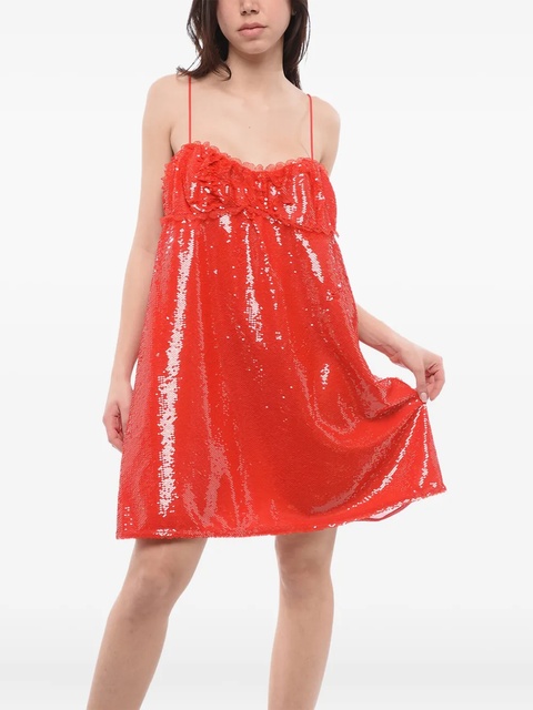GANNI sequin-embellished ruffled dress - Red - zdjęcie produktu nr 1