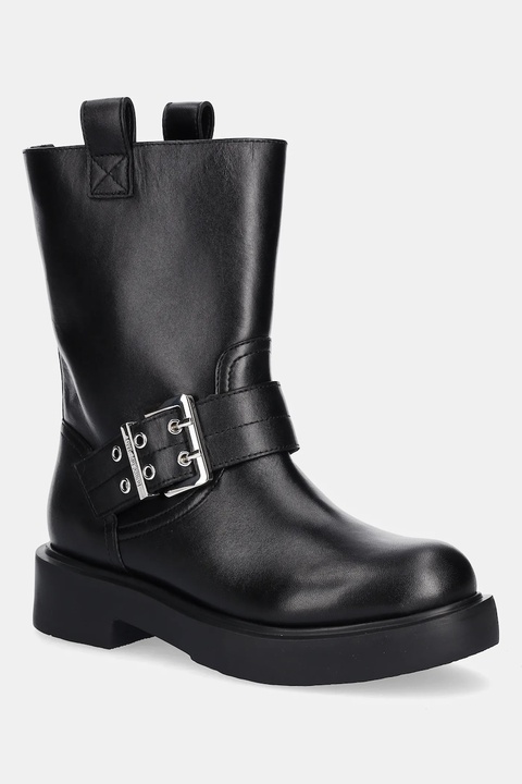Love Moschino botki skórzane damskie kolor czarny na płaskim obcasie JA24064G1NIA000A - zdjęcie produktu nr 1