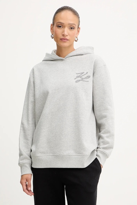 Karl Lagerfeld bluza damska kolor szary z kapturem z aplikacją A4W20031 - zdjęcie produktu nr 1