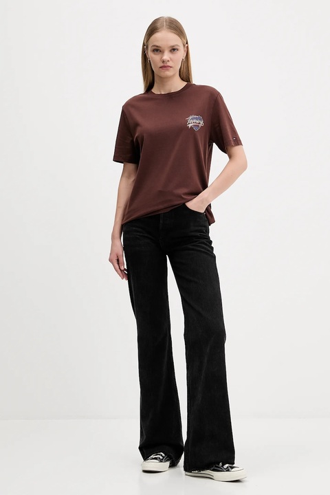 Tommy Jeans t-shirt bawełniany damski kolor brązowy DW0DW21524 - zdjęcie produktu nr 2