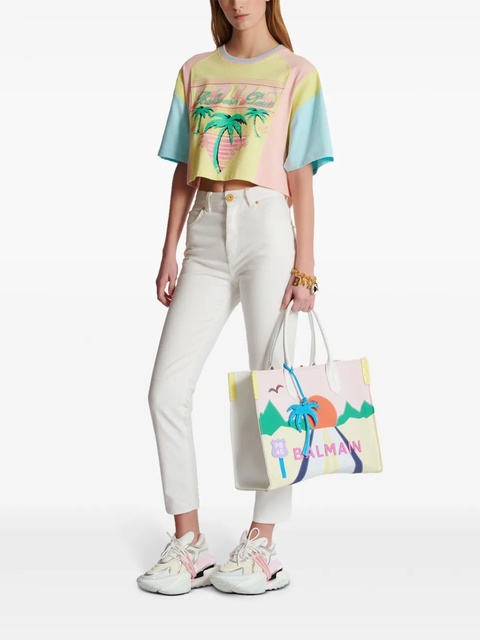 Balmain Palm Tree-print cropped T-shirt - Yellow - zdjęcie produktu nr 1