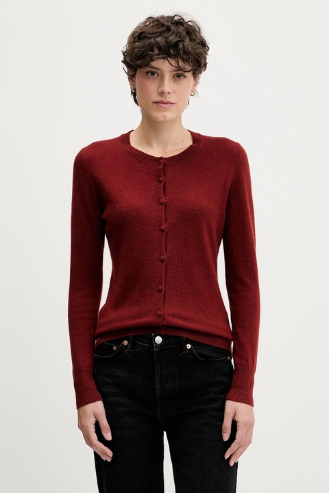 Sisley kardigan z domieszką wełny kolor czerwony lekki 102HM5237 - zdjęcie produktu nr 1