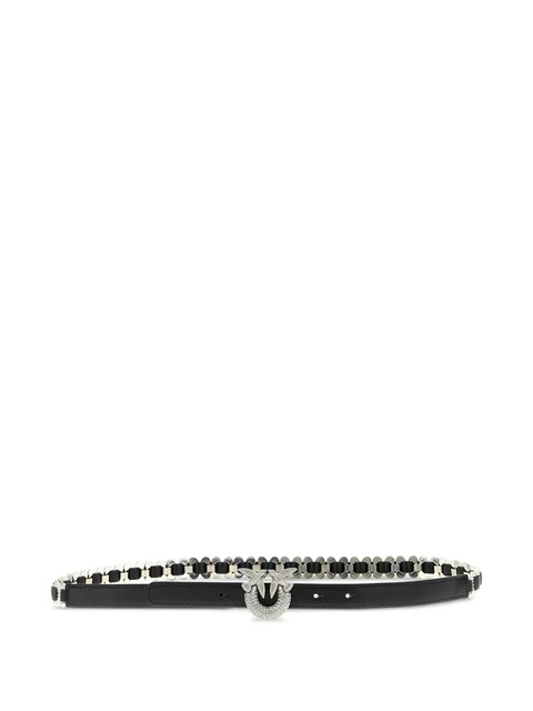 PINKO Love Birds rhinestone-embellished leather belt - Black - zdjęcie produktu nr 1