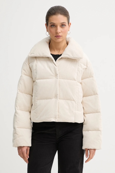 Calvin Klein Jeans kurtka sztruksowa puchowa kolor beżowy zimowa LV044D527G - zdjęcie produktu nr 1