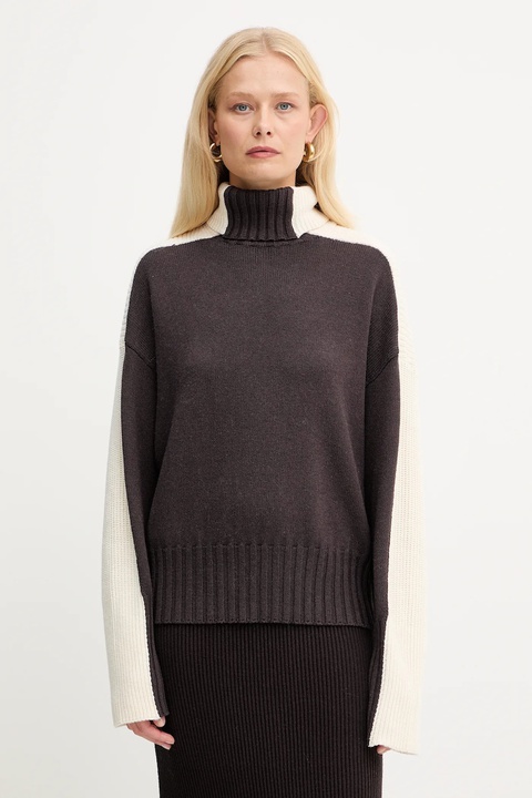 Twinset sweter z dodatkiem wełny damski kolor brązowy ciepły z golfem 252TF3023 - zdjęcie produktu nr 1