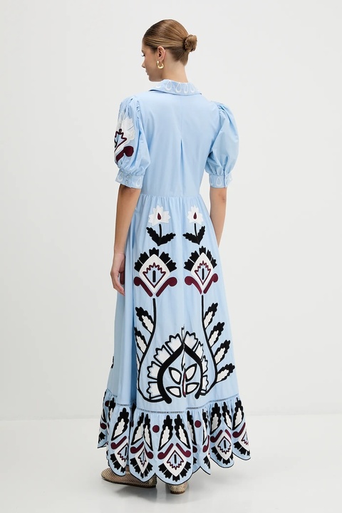 Farm Rio sukienka bawełniana kolor niebieski maxi rozkloszowana 344655 - zdjęcie produktu nr 1