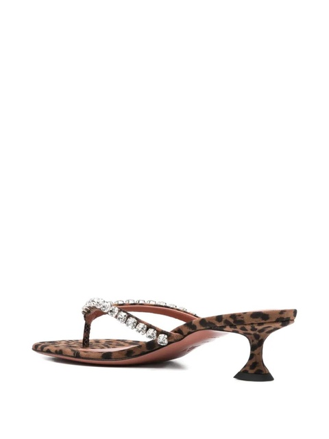 Amina Muaddi 45mm leopard-printed crystal-detail sandals - Brown - zdjęcie produktu nr 1