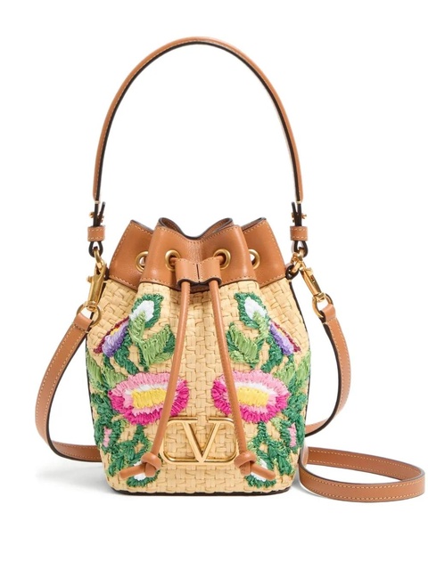 Valentino Garavani mini VLogo Signature embroidered bucket bag - Neutrals - zdjęcie produktu nr 1
