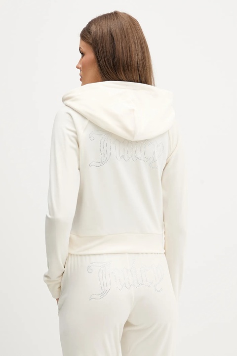 Juicy Couture bluza welurowa damska kolor beżowy z kapturem gładka JCWAS225306 - zdjęcie produktu nr 2