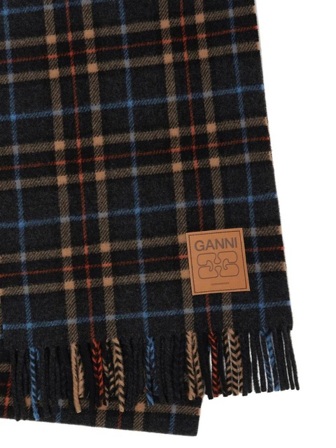 GANNI checked fringed scarf - Black - zdjęcie produktu nr 2