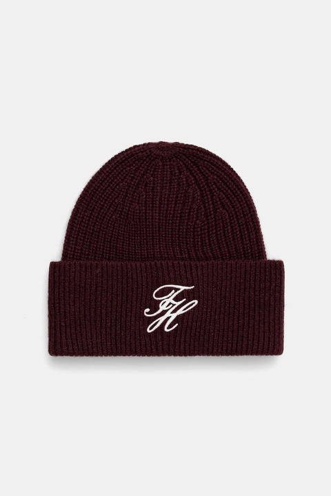 Tommy Hilfiger czapka wełniana kolor bordowy AW0AW18515 - zdjęcie produktu nr 1