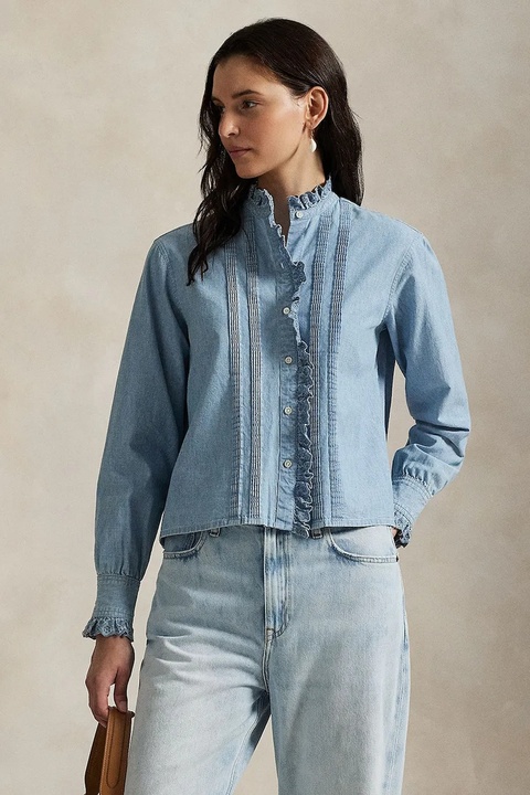 Polo Ralph Lauren koszula bawełniana damska kolor niebieski regular ze stójką 211971520 - zdjęcie produktu nr 1