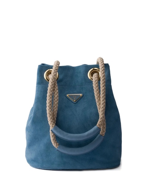 Prada small logo-plaque bucket bag - Blue - zdjęcie produktu nr 1